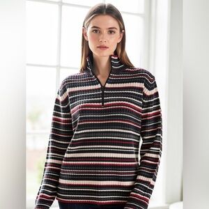 Tommy Hilfiger Red White Blue Striped Half-Zip Sweater Ribbed Knit | M